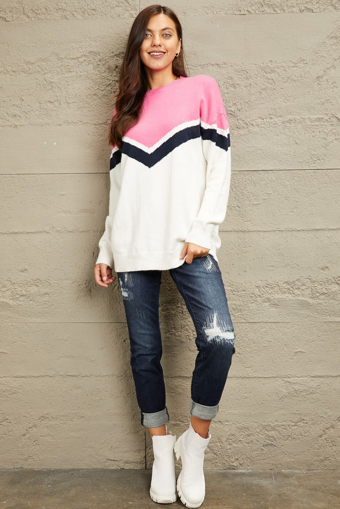 e.Luna Chevron Pullover Sweater Trendsi