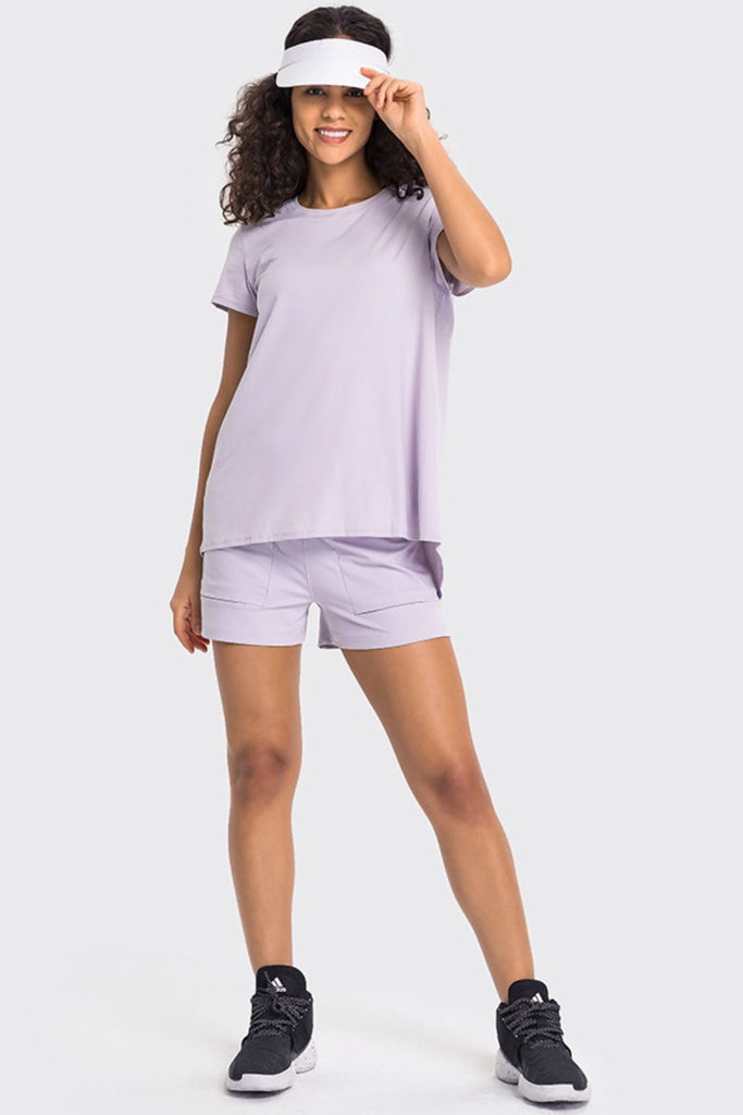 Tie Back Short Sleeve Sports Tee Trendsi