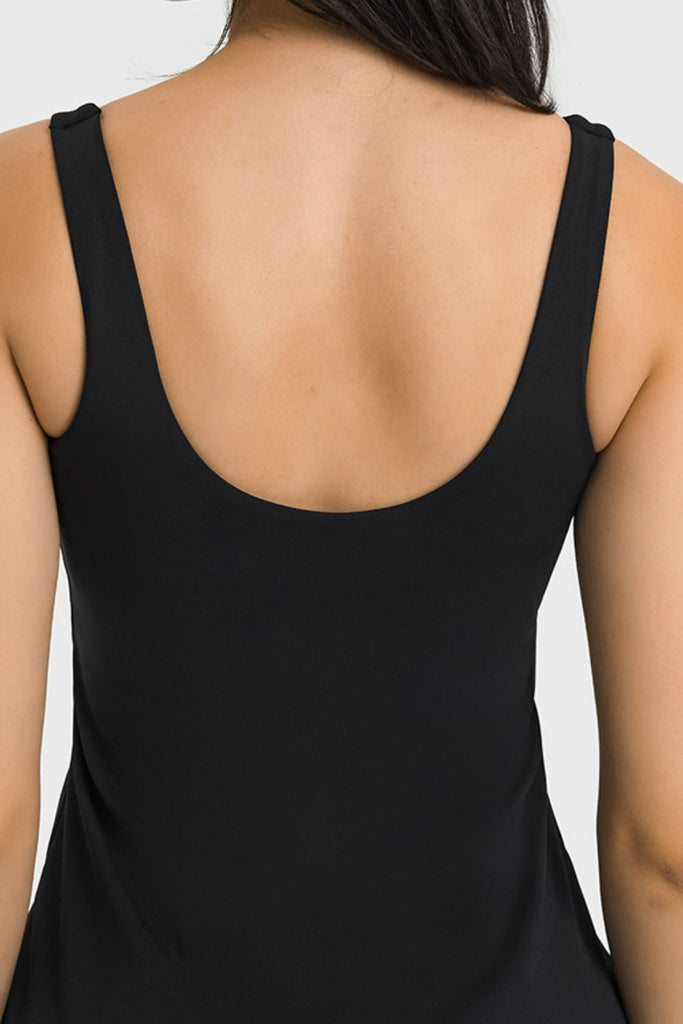 Square Neck Sports Tank Dress with Full Coverage Bottoms Trendsi