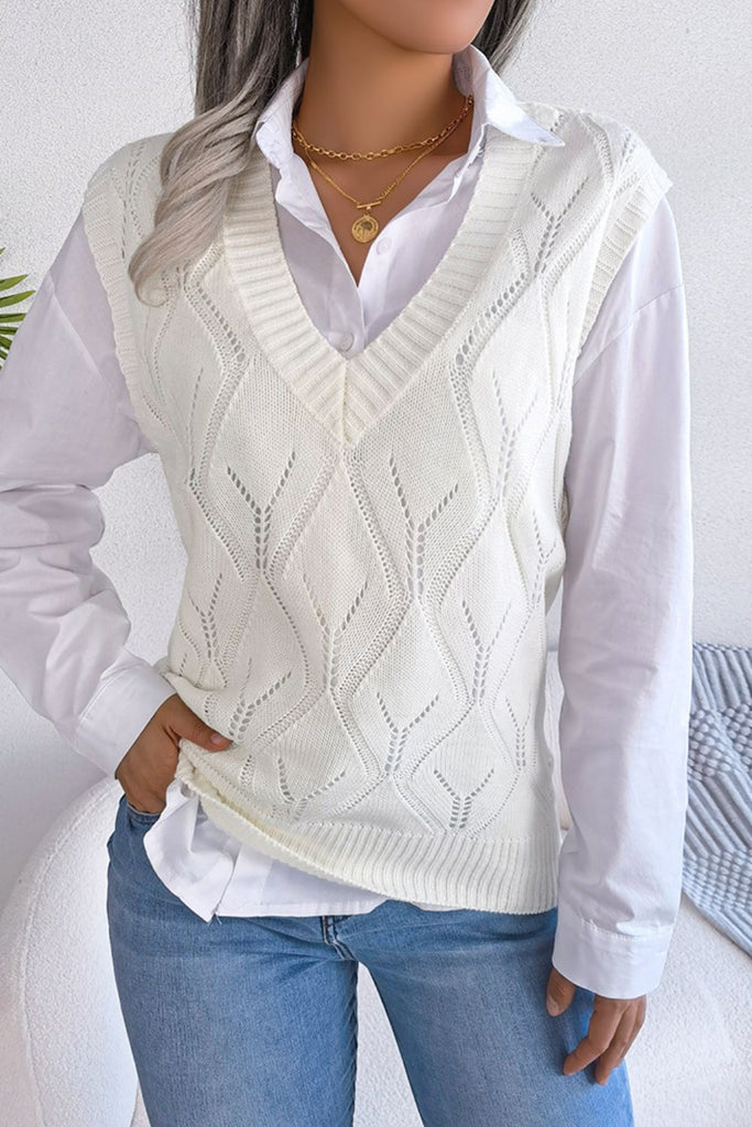 Openwork Ribbed Trim Sweater Vest Trendsi