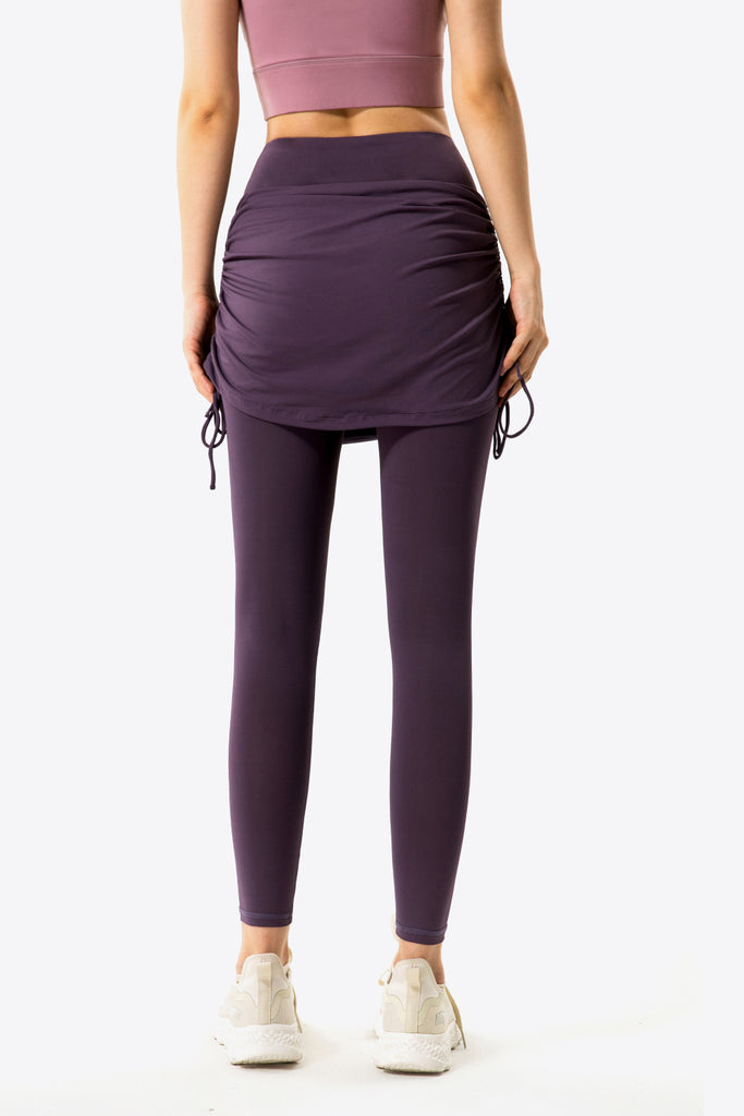 Drawstring Ruched Faux Layered Yoga Leggings Trendsi