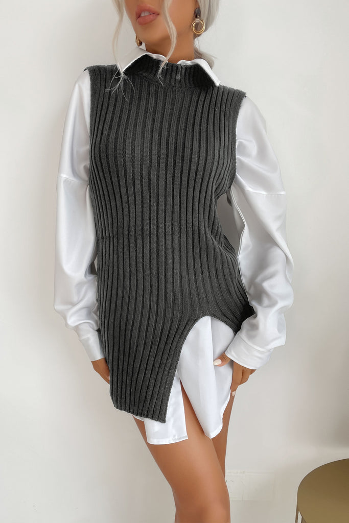 Slit Hem Sweater Vest Dress Trendsi