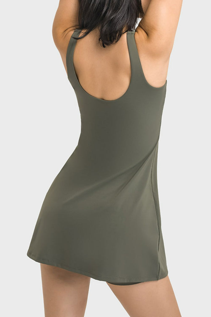 Square Neck Sports Tank Dress with Full Coverage Bottoms Trendsi