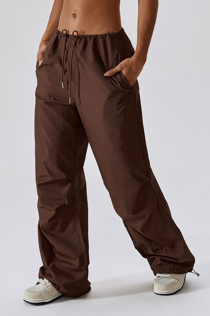 Long Loose Fit Pocketed Sports Pants Trendsi