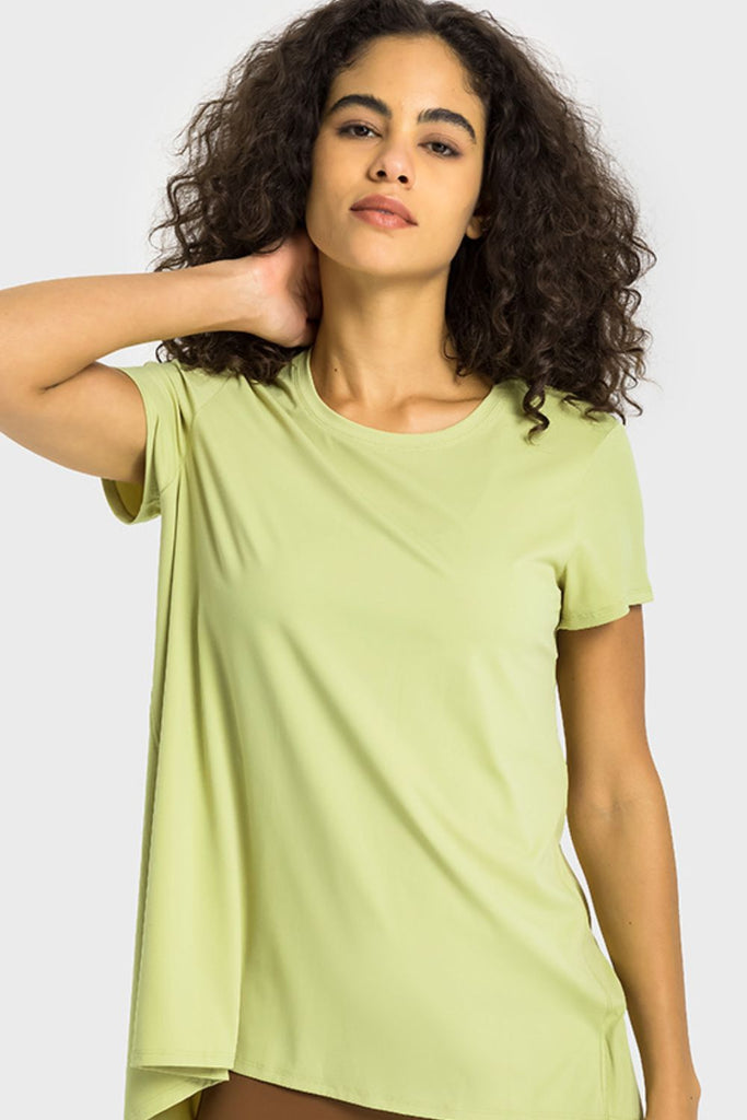 Tie Back Short Sleeve Sports Tee Trendsi