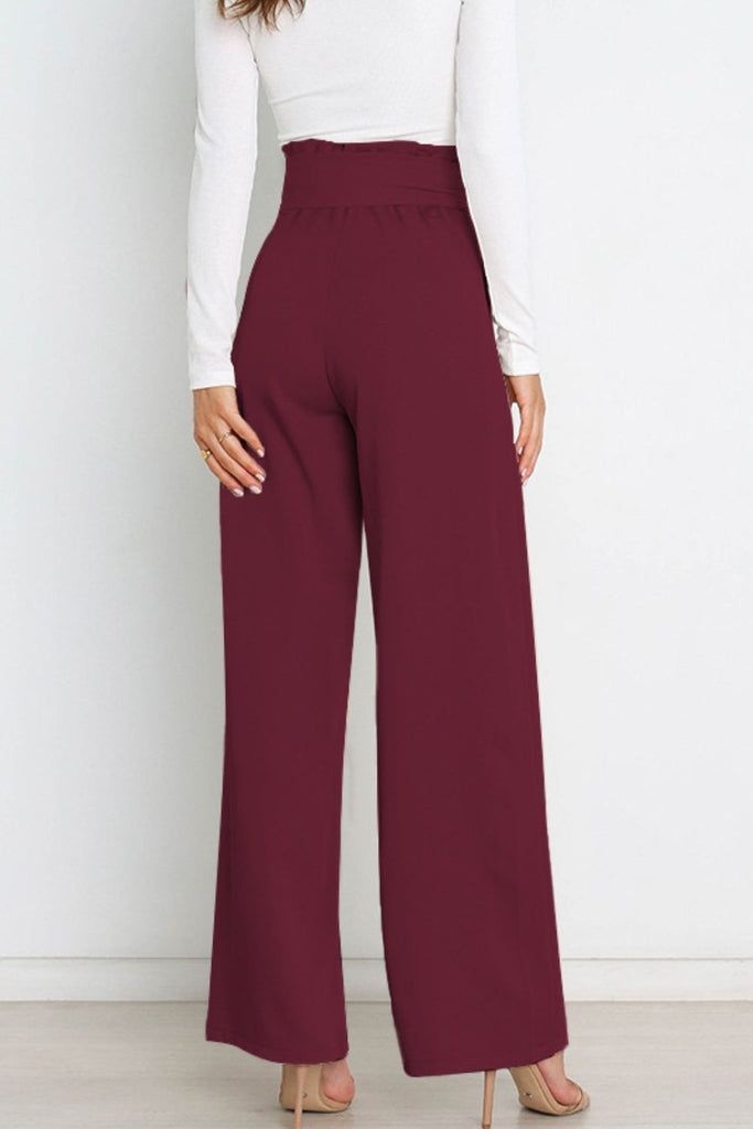 Tie Front Paperbag Wide Leg Pants Trendsi