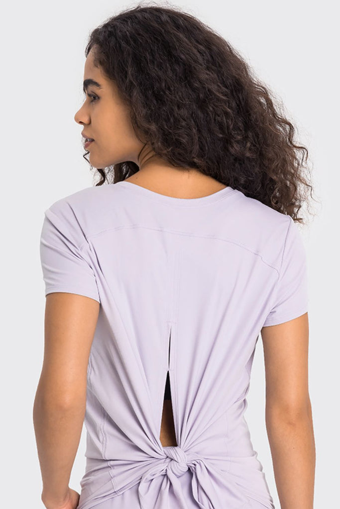 Tie Back Short Sleeve Sports Tee Trendsi