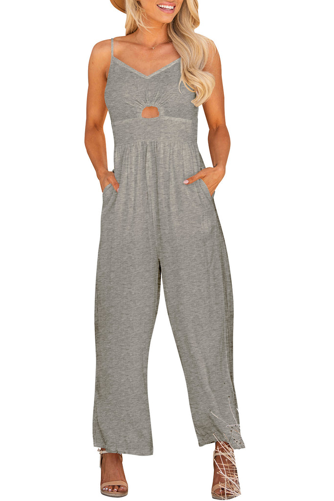 Smocked Spaghetti Strap Wide Leg Jumpsuit Trendsi