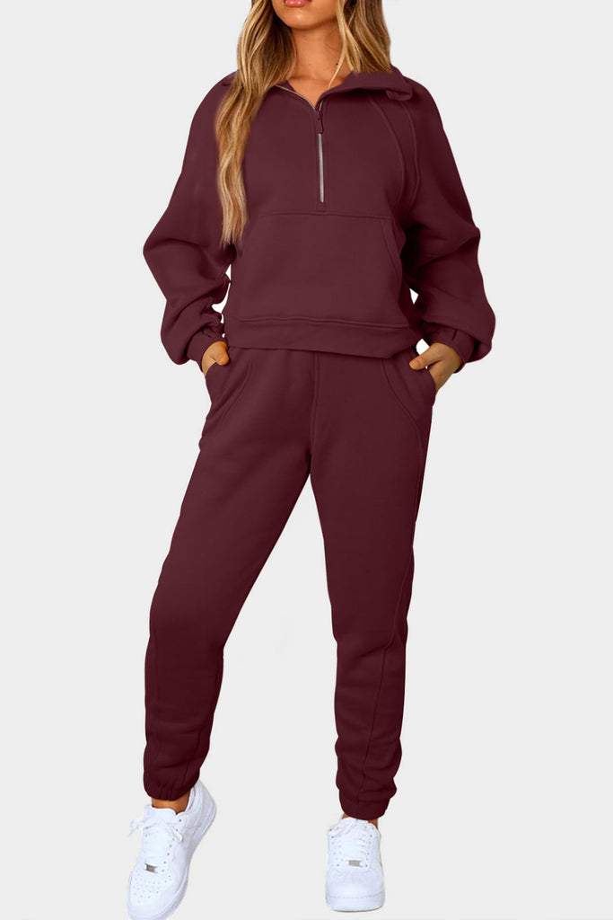 Half-Zip Sports Set with Pockets Trendsi