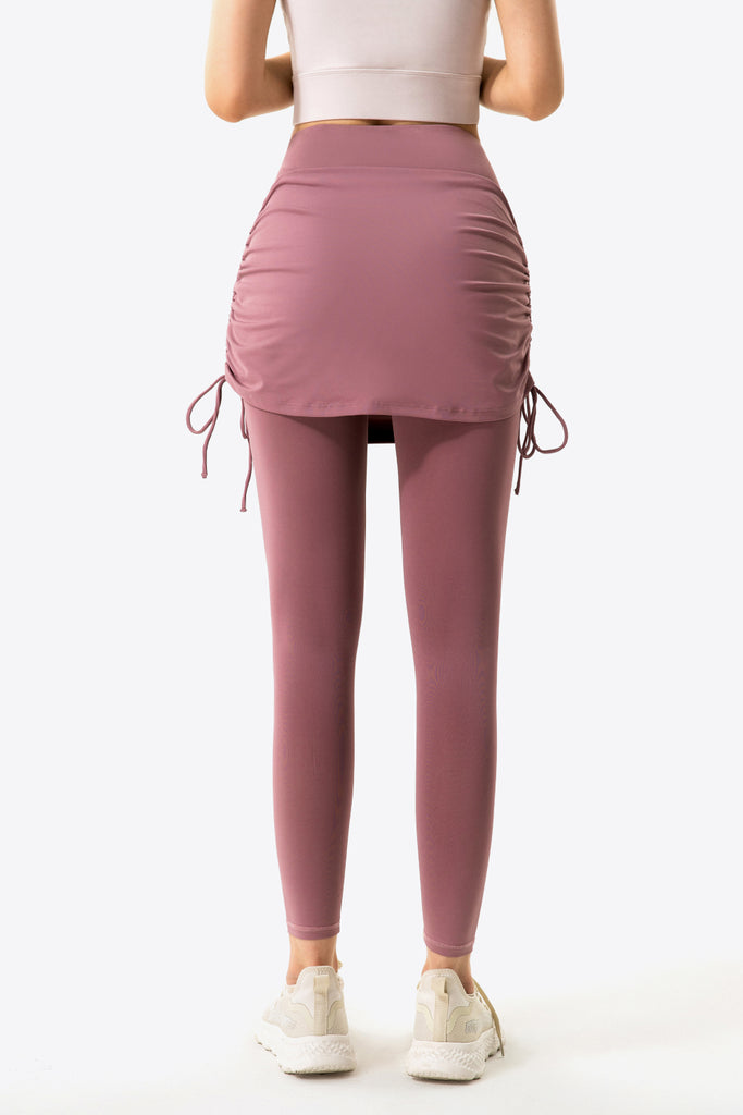 Drawstring Ruched Faux Layered Yoga Leggings Trendsi