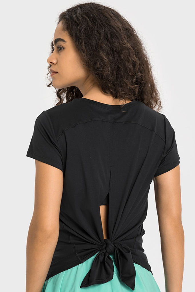 Tie Back Short Sleeve Sports Tee Trendsi