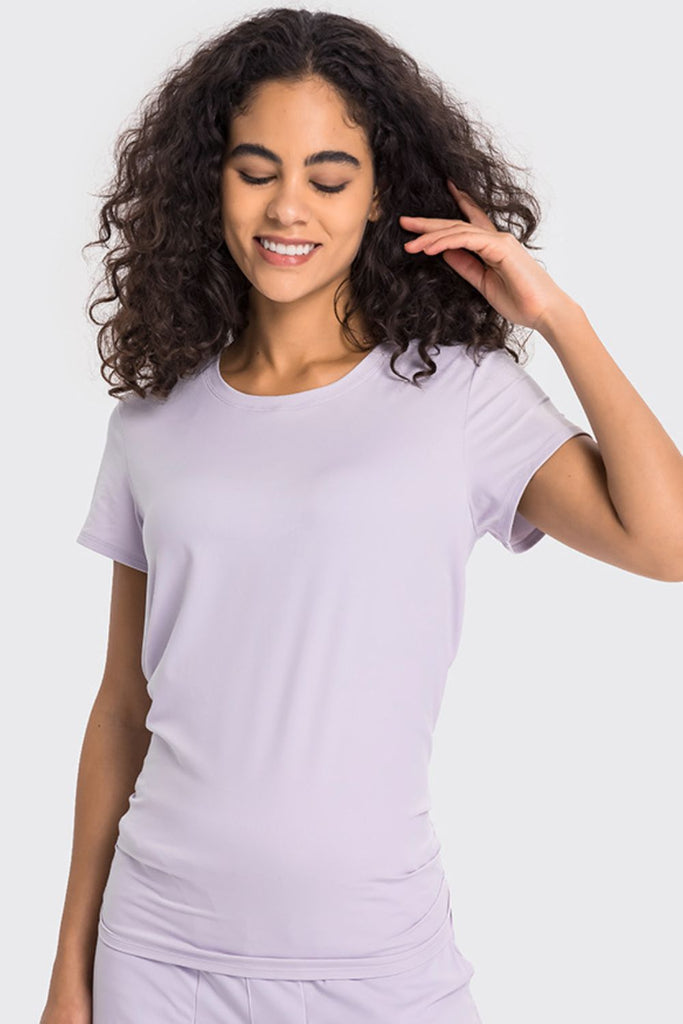 Tie Back Short Sleeve Sports Tee Trendsi